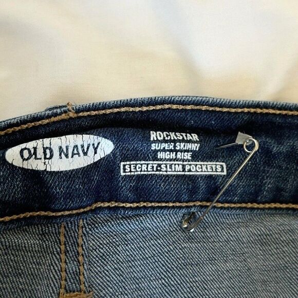 Old Navy Rockstar Womens Jeans Super Skinny High Rise Sz 12 Distressed Med Dark - Picture 3 of 10